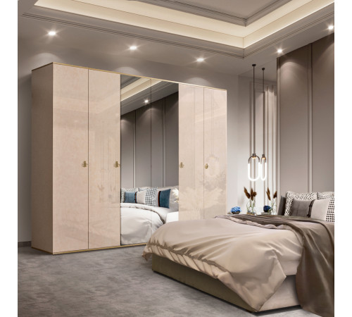 Шестистворчатый шкаф для одежды с зеркалом Rimini РМШ1/6 (латте) Шестистворчатый шкаф для одежды с зеркалом Rimini РМШ1/6 (латте)